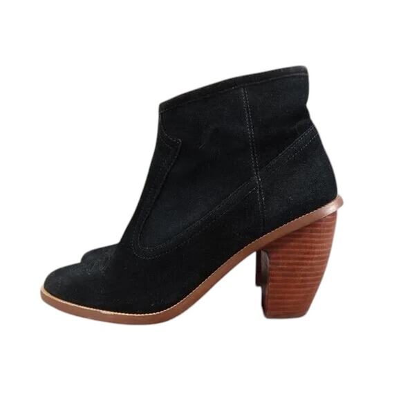 Hinge Shoes Womens 7.5 Booties Western Leather Black Stack Heel Embroidered Zip - Picture 3 of 15